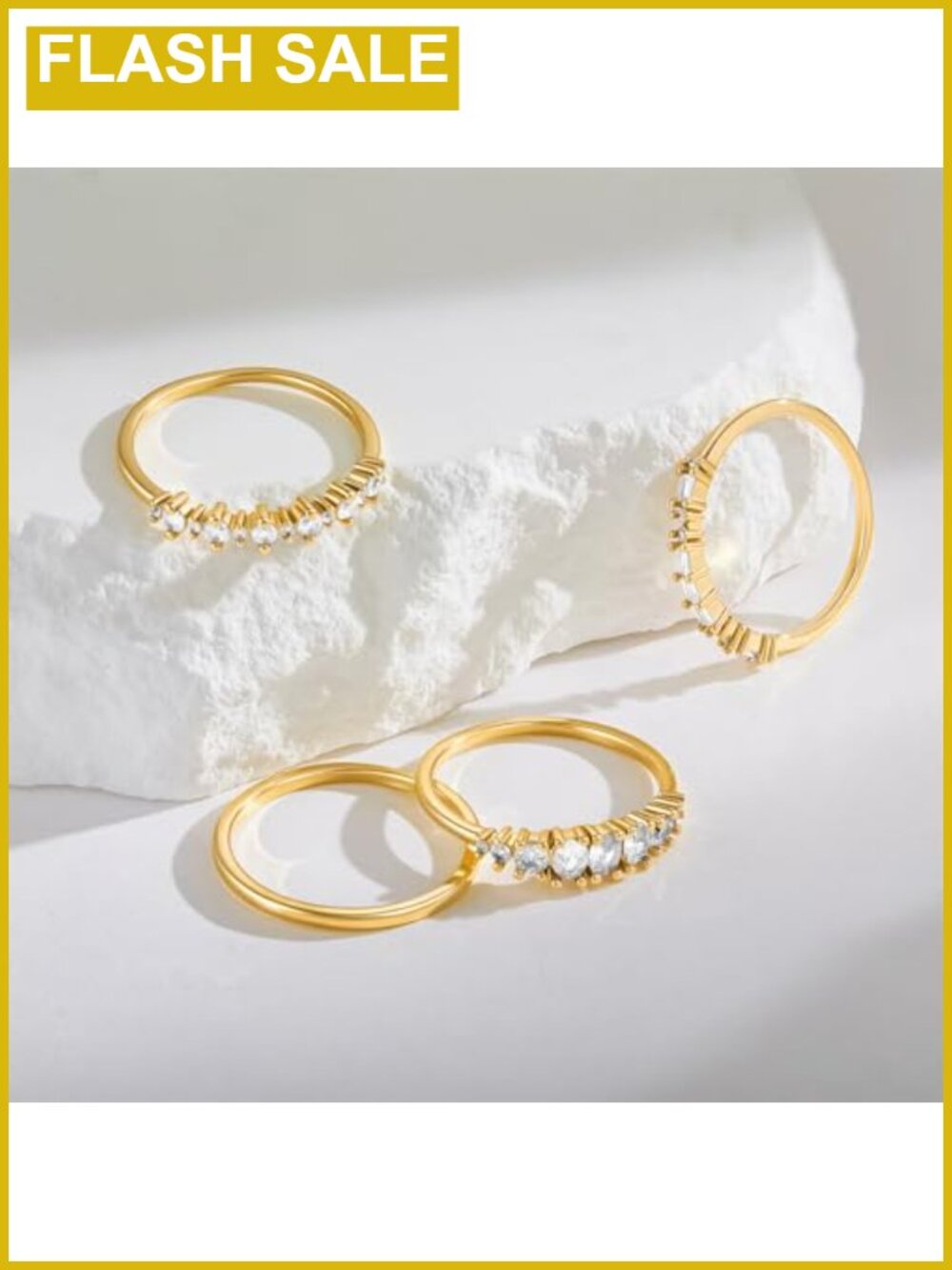 18K Gold Plated Stackable Rings Set Cubic Zirconia Pave Stacking Rings - Picture 4 of 6